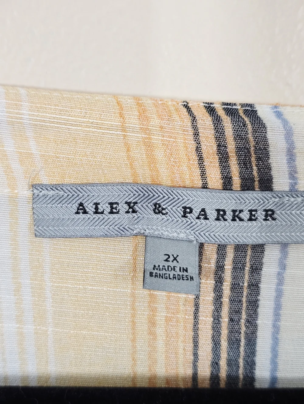 Alex & Parker Plus Sizel Stripe Button-Down Shirt in Blue and Tan - Picture 6 of 7